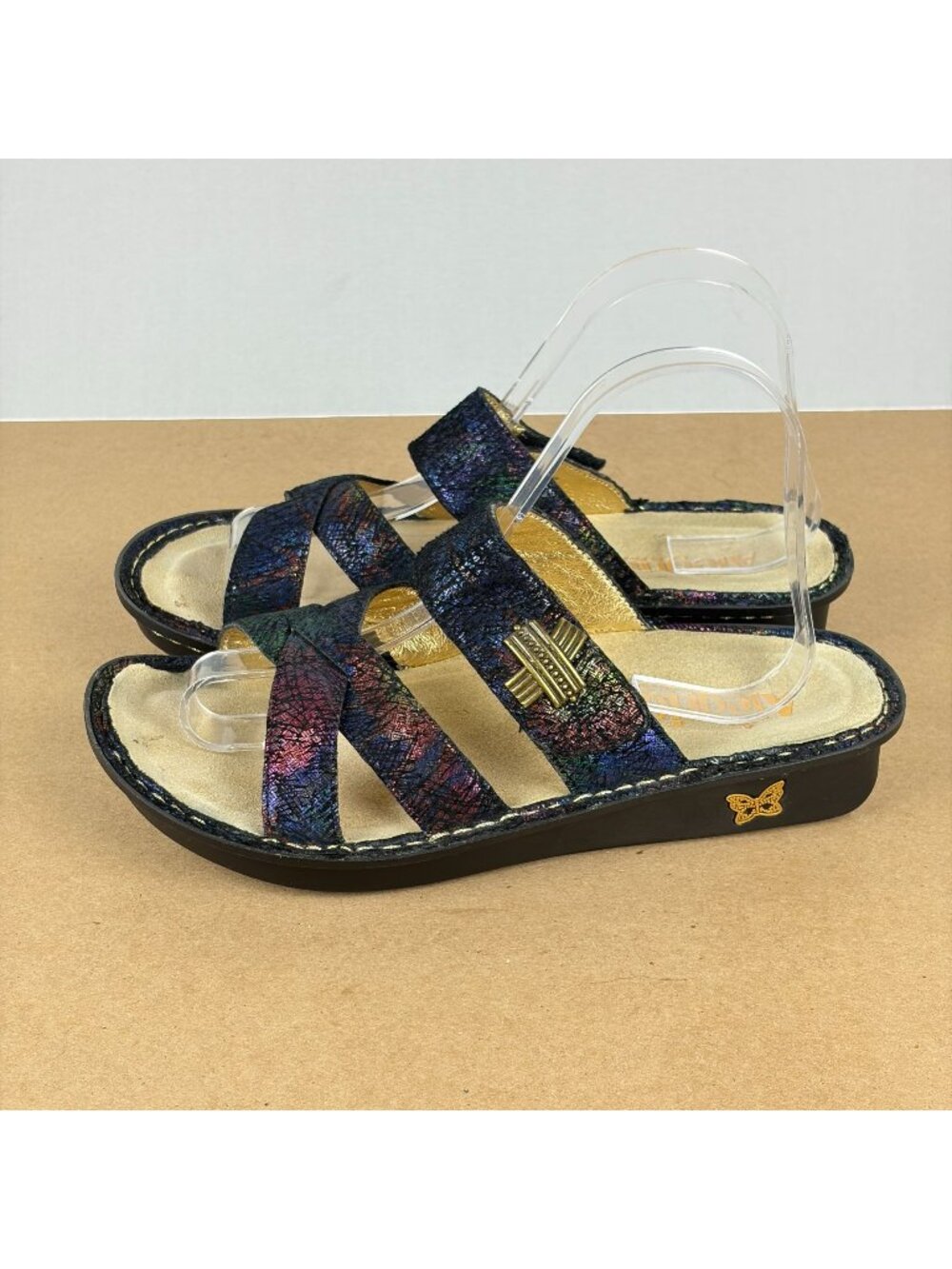 Alegria Victoriah Metallic Multicolor Sandals Womens 8/8.5 EU 38 Black Slip On